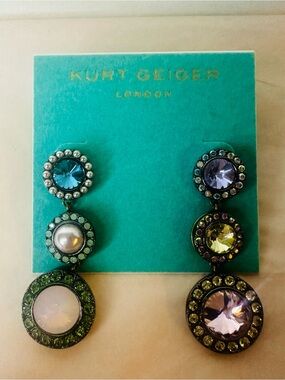 Kurt Geiger Multicolor Octavia Linear Mismatch Crystal Drop Earrings